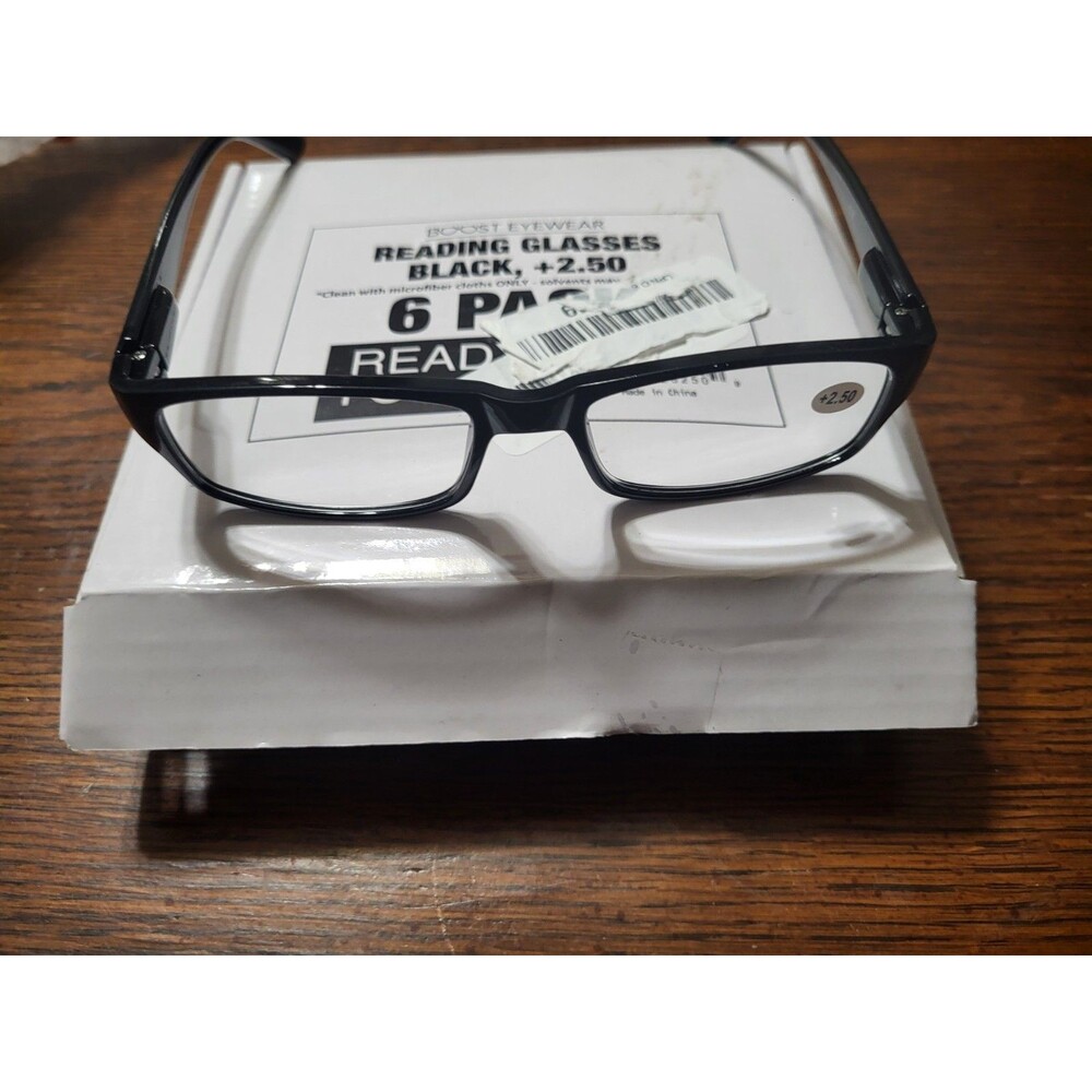 6 Pack Boost Eyewear Reading Glasses Black Frames +2.50 Strength Bulk
